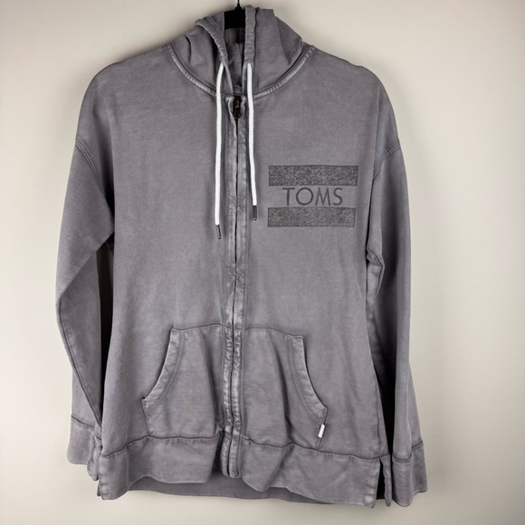TOMS Women's Large ZIP-UP HOODIE Gray 100% Cotton Longer Length - Picture 12 of 12
